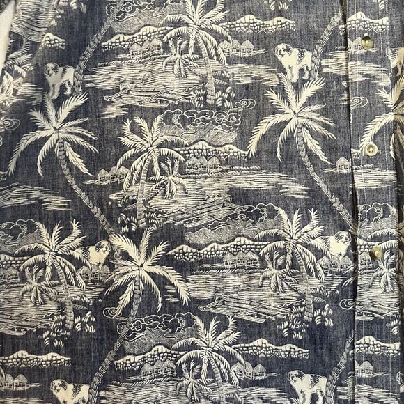 Big Dogs Shirt Adult 3XL XXXL Blue Floral Palm Hut Cotton Hawaiian Inside Out - Picture 11 of 12